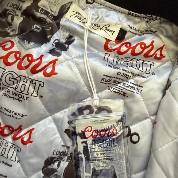 The Laundry Room Coors Light Beer Wolf Varsity Jacket - Black,Bomber Jacket - Picture 9 of 16